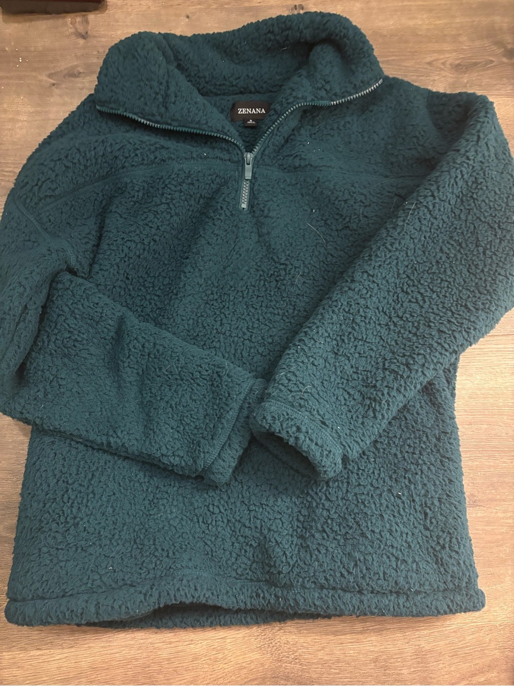 Zenana Plush Sherpa Half-Zip Pullover in Dark Green